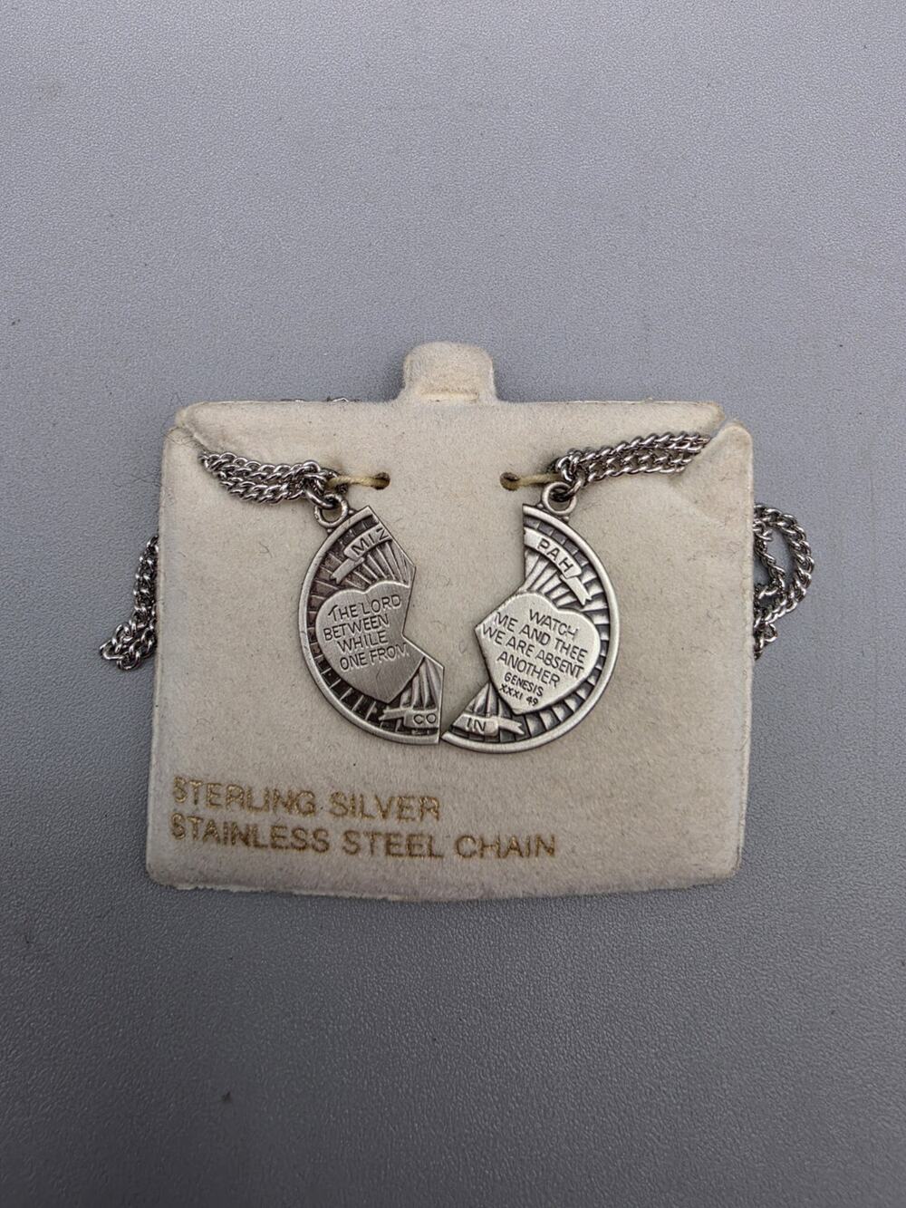 Vintage Mizpah Coin Sweetheart Necklace PPC Sterling Pendants Lord Watch Over